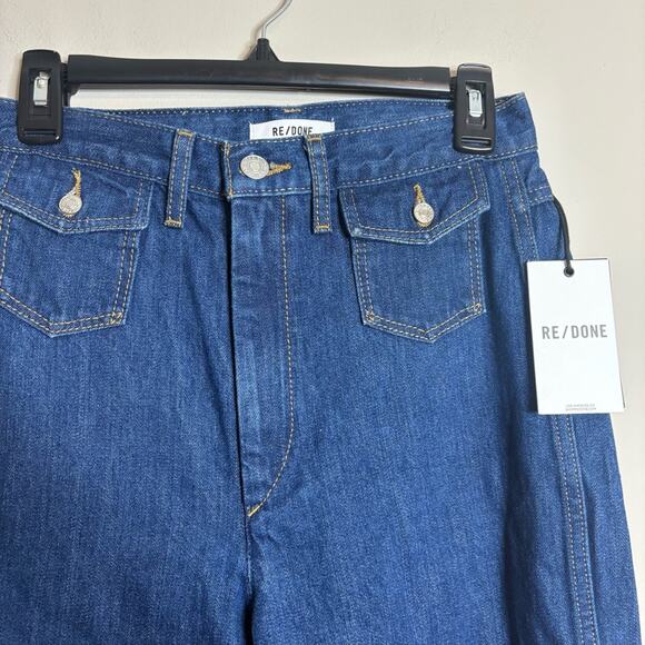 NWT RE/DONE 70's Style Retro pocket Wide Leg Jeans in True Rinse Size 26 - Picture 5 of 10
